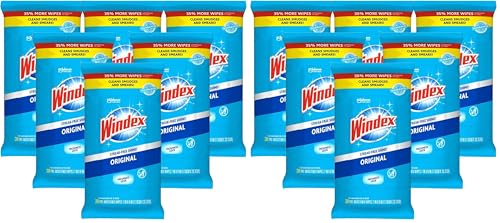Windex Wipes Glass Cleaning, Pre-Moistened Glass and Surface Wipes to Clean Home Surfaces, Household Essentials, Original Scent, 38 Count (Pack of 12)