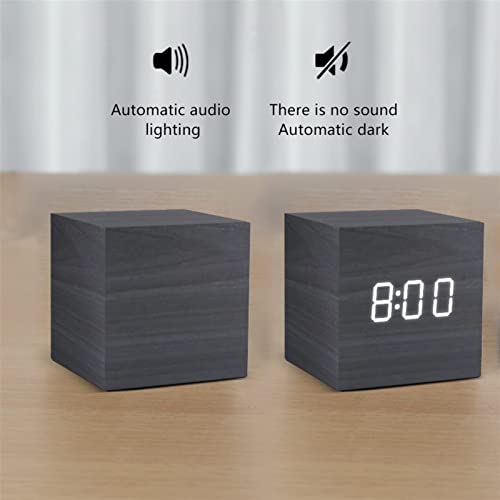 Relojes de escritorio electrónicos con control de voz y pantalla LED de madera 2