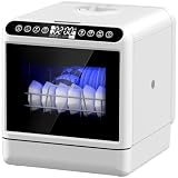 Countertop Dishwasher, Portable Dishwasher with 5L Built-in Water Tank, 5 Programs with 40 dB, 360° Dual Spray, 6 Full Accessories for Homes, Apartments and RVs