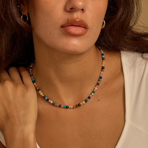 Boho Beaded Necklace for Women, Y2K Natural Pearl Beaded Necklaces Choker Summer Benchy Necklace Natural Bead Necklaces for Teen Girls Handmade Boho Jewelry Birthday Gift3