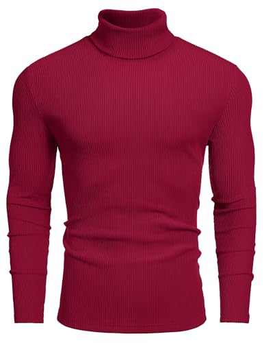 Image of COOFANDY Men's Ribbed Turtleneck Sweater Casual Basic Long Sleeve Knitted Pullover Sweater