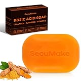 SecuMake Kojic Acid Soap, Brightening & Hydrating Turmeric Soap Bar for Dark Spots with Vitamin C and Shea Butter, Paraben & Sulfate-Free - 1 Bars