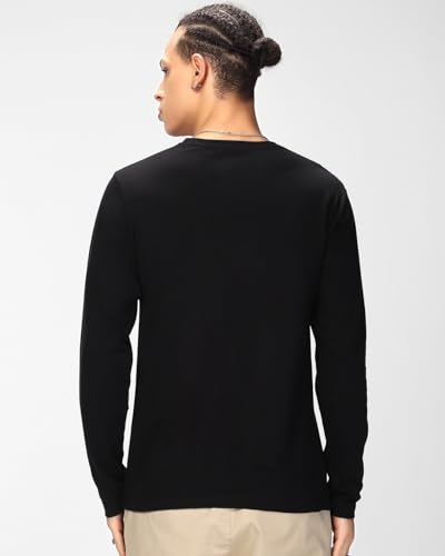 Image of Bewakoof Men's Solid Regular Fit Full Sleeve Round Neck Cotton T-Shirt