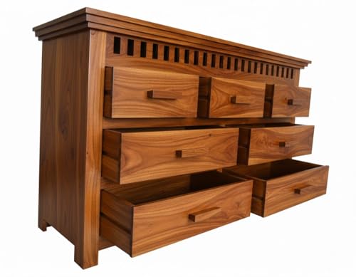 Image of GateWay Furniture Sheesham Wooden Chest of Drawers with 7 Drawers | Wood Dresser Storage Cabinet for Bedroom | Chest of Drawers Organizer for Living Room | Wooden Drawer Cabinet (Reck, Honey Finish)