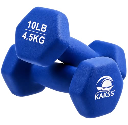 Image of KAKSS Neoprene Dumbbell Set of 2 (10 lb / 4.5 Kg Each), Blue Hex Dumbbells with Cast Iron Core and Non-Slip Coated Grip, Hand Weights for Home Workout Equipment and Gym Dumbbell for Women and Men
