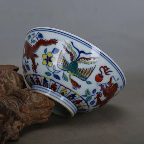 Cuenco de porcelana envejecida de dragón azul y blanco YTDJJWLS 6