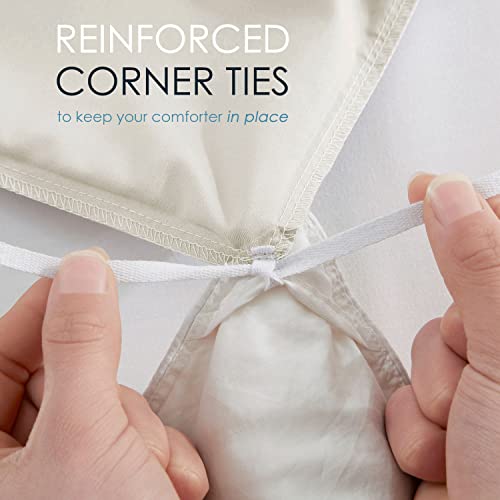 Image of Hearth & Harbor Off White Duvet Cover with Fitted Sheet Queen Size | 4 Piece Soft Double Brushed Bedding Set, Button Closure, 1 Duvet Cover 90x90 Inches, 1 Fitted Sheet, 2 Pillow Shams