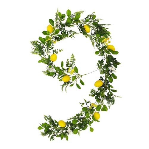 DULRLLY 79 Inch Artificial Lemon Fruit Garland Spring Summer Greenery Garlands with Yellow Fake Lemons and Flowers Faux Lemon Leaf Garland Vine Wreath for Home Wedding Party Table Decor(A)