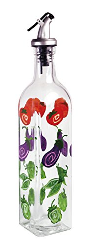Grant Howard Whimsical Veggies Glass Hand Painted Oil and Vinegar Cruet, 16 oz, Multicolor