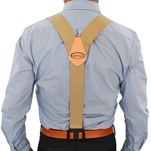 MELOTOUGH Belt Clip Suspenders with Khaki Fully Elastic with Hook End Non-Metal Plastic Clip Suspenders