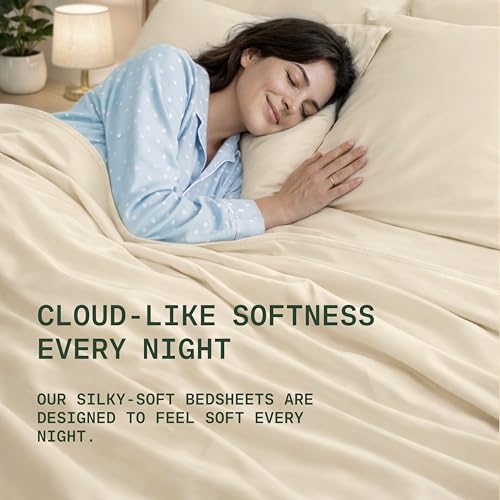 Image of TRUE BAMBOO Sheets Set California King Size - Silky Soft Luxe 4 Piece Bed Sheets with Breathable & Moisture-Wicking Fabric - 16 inch Deep Pocket with Corner Straps