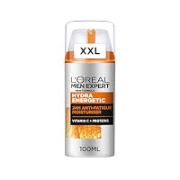 L'Oreal Paris Men Expert Anti-Fatigue Moisturiser XXL 100ml, with Vitamin C + Proteins, to Fight Dryness, Dullness, Fine Lines & Dark Circles, 24 Hour Lasting Hydration