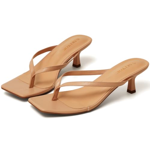 Image of Kitten Heels for Women Square Toe Sandals Flip Flop Heels Thong Sandals Comfortable Summer 2 Inch Heels Sandals