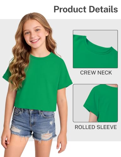 Image of Girls Crop Tops Short Sleeve T-Shirts for Girl Crew-Neck Basic Tee