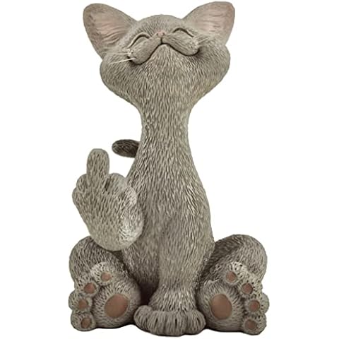 Catitude Whimsical Cat Raising Middle Finger Figurine - Hilarious Get Ready for Laughs - Stress Relief - Gifts for Cat Lovers, Cat Mom Cover