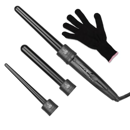 Curloni Lockenstäbe Große und Kleine Locken Set 3 in 1 Lockenstab mit Verschiedenen Aufsätzen Keramik Turmalin Beschichtung Welleneisen mit Handschuh