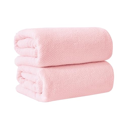 Great Bay Home 100% Cotton Oversized 2 Pack 68x35 Extra Large Towel Set - Absorbent, Quick-Drying, Durable Oversized Bath Sheets for Bathroom Décor (Pink)