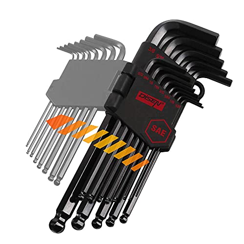 Hex Key Set,Disen 36-Piece Allen Wrench set with Free Strength Helping T-Handle,SAE and Metric Long Arm Ball End Hex Key,Torx Key Set(T-10 to T-50),Chrome Vanadium Steel