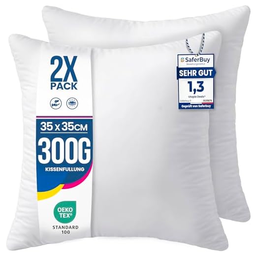 Utopia Bedding 2er Set Kissenfüllung 35 x 35 cm, Baumwollmischung Bezug, Innenkissen Füllkissen Kopfkissen Sofakissen (Weiß)