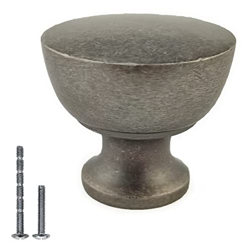 French Furniture Fittings Athena Kitchen Cabinet Knob Set of 6 Robust 32mm Round Pewter Finish, Traditional Style, Easy Install Screws Included, Perfect for Drawers, Wardrobes & Cupboards