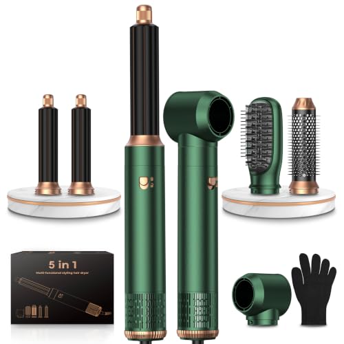 Image of 5 in 1 Blow Dryer Brush Set, Hot Air Styler Air Curling Wrap Air Curler Low Heat Hair Care, Round Brush Blow Dryer Hair Styling Tools Gift for Dry,Volumize,Straight,Curl, 110-120V