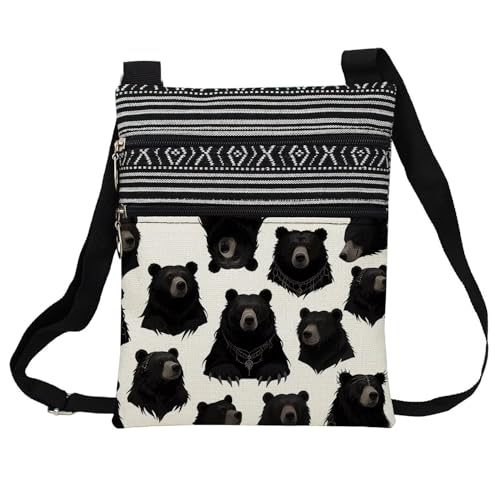 Black Bear Messenger Bag Small Ethnic Pattern Adjustable Strap Crossbody Zipper Pouch Gothic Black Bear Phone Organizer Wallet Cute Shoulder Handbag for Women Friends-1 - Main Image