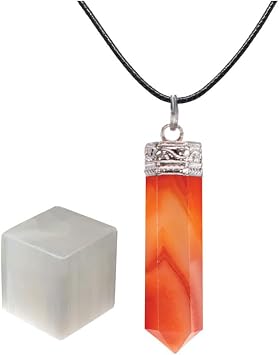 Natural Red Aventurine 6 sided Point Pendant With 1 Pcs Selenite Cube