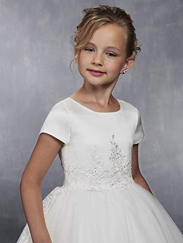 GZCYL White Short Sleeves Holy Communion Ball Gowns Princess Flower Girl Dress with Train Lace3