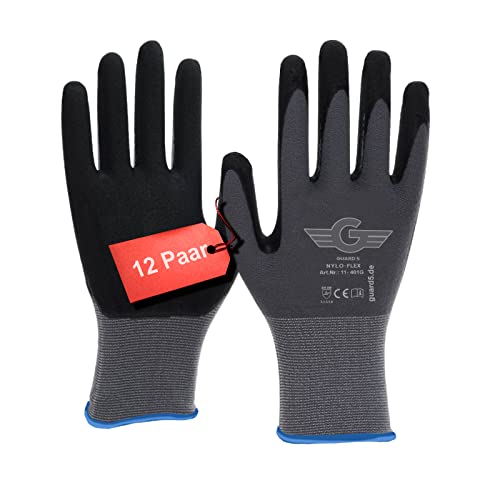 GUARD 5 - Nylonhandschuhe - 12 Paar Gr.10 - Nyloflex Arbeitshandschuhe - Damen & Herren - beschichtete Bauhandschuhe Arbeitshandschuhe Schutzhandschuhe Montagehandschuhe | EN 388