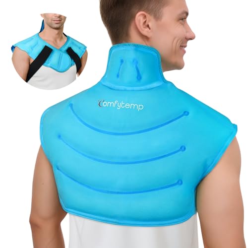 Image of Comfytemp Large Ice Pack for Neck Shoulders Upper Back Pain Relief with Straps, Reusable Gel Ice Wrap Hot Cold Compress Therapy Recovery for Upper Back, Cervical Injuries, Rotator Cuff (Large, Blue)