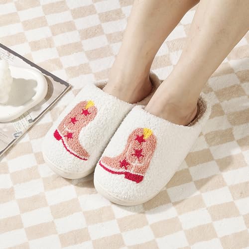 Cowboy Boot Slippers for Women Disco Cowgirl Hat Slippers for Women Memory Foam Shoes3