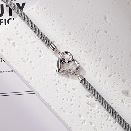 Bellrela Damen Armbänder Silber 925 Hundepfotenabdruck Unendlichkeit Herz Seil Armkette für Frauen(Hellgrau)