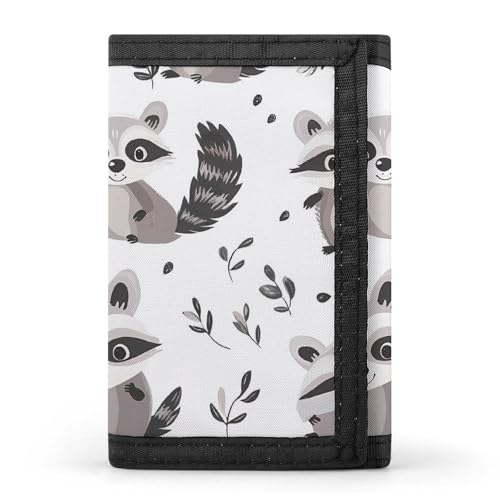 Cute Raccoon Leaves Pattern Trifold Wallets for Men Women Ultra Thin Card Holder Purse with Zip Coin Pocket