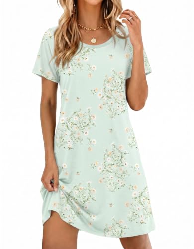 Image of Ekouaer Nightgowns for Women Short Sleeve Night Dress Printed Sleepwear
