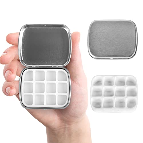 Small Tiny Mini Tin Box 12 Wells Empty Watercolor Palette Paint Mixing Cups Mini Paint Palette Travel Watercolor Kit Painting Tray Paint Pots Containers Storage Containers For Leftover Classic Sliver #TOP16