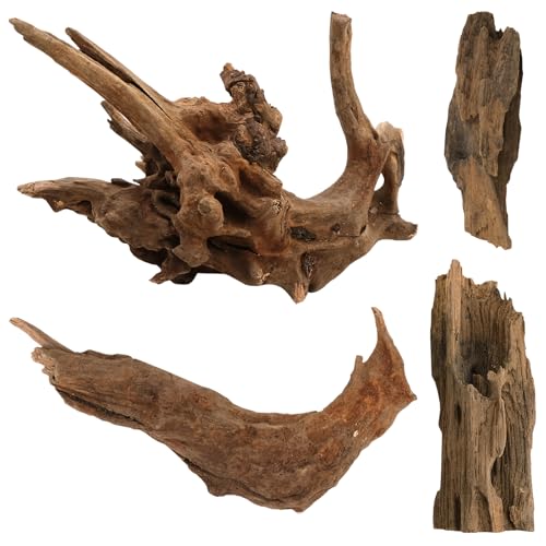 LTHERMELK Lot de 4 racines d'aquarium en bois flotté naturel - 8 à 15 cm - Racine naturelle - Décoration d'aquarium pour aquarium d'eau douce, reptiles et terrarium