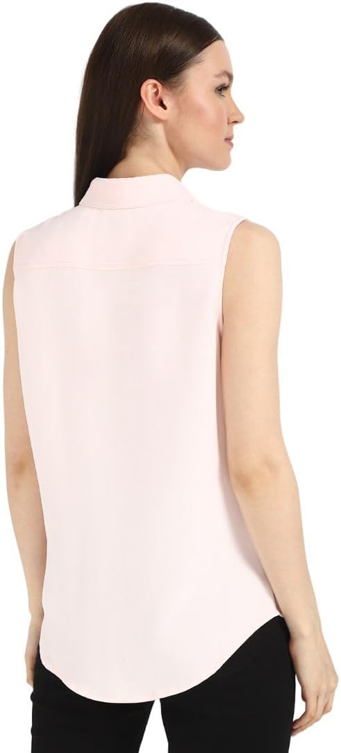 Calvin Klein Womens Crepe Sleeveless Button-Down Top