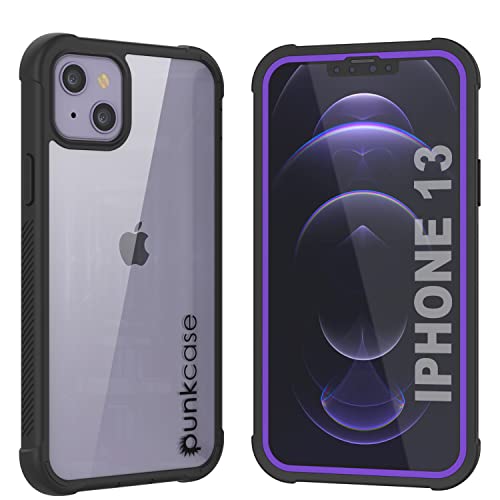 Punkcase For Iphone 13 Case [Spartan Series] Clear Rugged Heavy Duty Cover W/Built In Screen Protector | Ultra Slim 360 Full Body Protection For Iphone 13 (2021) (6.1") [Purple] #TOP11