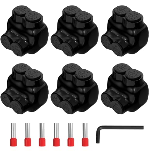 joinfworld 2 port insulated multi tap connector 10-14 awg aluminum to copper wire connectors single side entry black electrical cable connectors with slotted allen hex - 6 pack