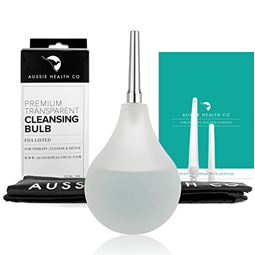 Aussie Health Co Clear Enema Bulb Kit - 7oz Anal Douche for Men Women with Hygienic Stainless Steel and Comfortable Leak Proof Tips - for Water or Coffee Colon Cleansing, Detox and Constipation