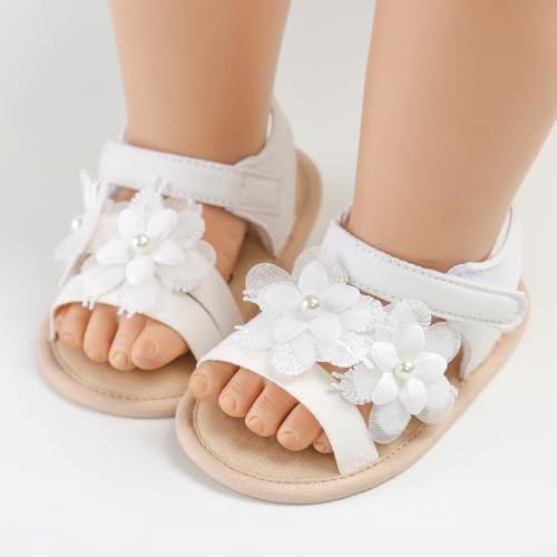 Image of HsdsBebe Baby Girls Sandals Bohemia Flower Bow Soft Sole Toddler First Walkers Beach Summer Shoes