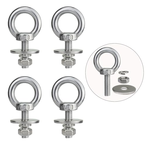 Image of M8 Stainless Steel Eye Bolts with Nuts 4 Pack, 5 /16 inch x 1 inch Lifting Ring Eye Bolt for Tire Swing Boat (Metric M6 - M14 x 1 2 4 6 inch Available), Threaded Shoulder Eyebolts Hang Tie Down Outdoor