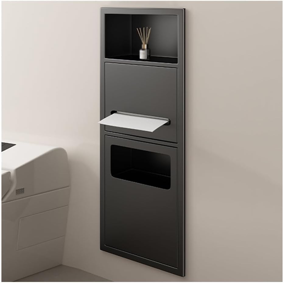 DUANZEYUQA Stainless Steel Bathroom Niche Recessed Organizer Shower Shelf With Garbage Can - Waterproof Wall-Inserted Storage Caddy For