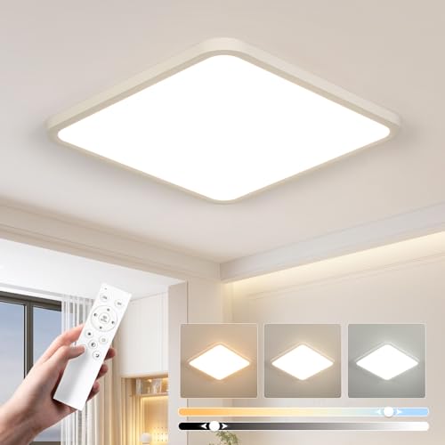 Plafon LED Techo 50CM Regulable, Superficie Panel Led con Mando a Distancia 3000K-6500K, 52W Cuadrada Lámpara de Techo Moderna, Luz LED Techo Para Oficina Dormitorio Salon Cocina Comedor Bano, Blanco
