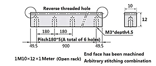 MKSIWSA Industry Spur Gear Rack Standard Size for M1-10x12 Length 1000mm Rack Precision Rack (Straight Teeth) CNC Machine (Color : 1000mm no Processing)