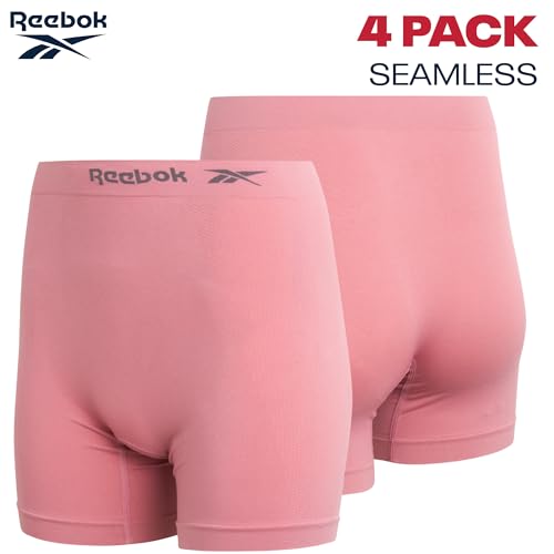 Image of Reebok Womens Boyshorts - 4 Pack Seamless Underwear for Women with Performance Stretch, Relaxed Waistband, 4 inch Inseam