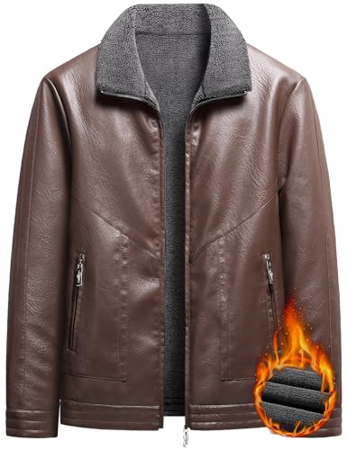 Image of PEGENO Men's Stand Collar Leather Jacket Lightweight Faux Leather Motorcycle Jacket