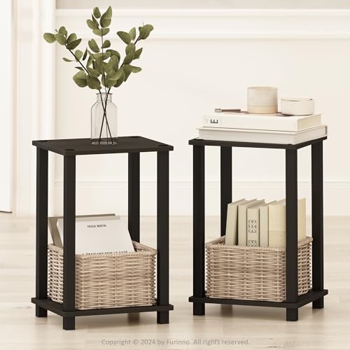 Image of Furinno Simplistic Night Stand Set of 2, 2-Tier Small Nightstand with Open Shelf, Toolless Bedside Table, End Table, Side Table, for Bedroom, Closet, Dorm, Espresso
