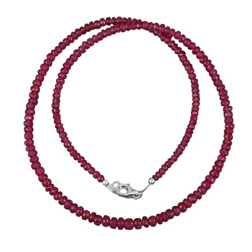 Gorgeous And Genuine Natrual Ruby Rondelle Beaded Sterling Silver Necklace For Woman And Girls (14 Inches)-image-25