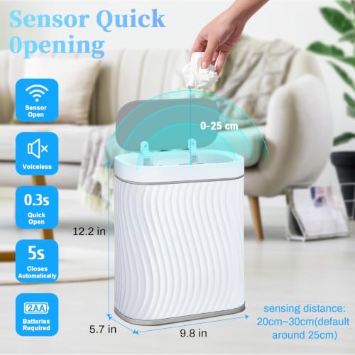 Image of Ogikey Bathroom Small Trash Can with Automatic Touchless Lid, 2.6 Gallon Smart Garbage Can Narrow Waterproof Trash Bin for Bedroom, Office, Living Room